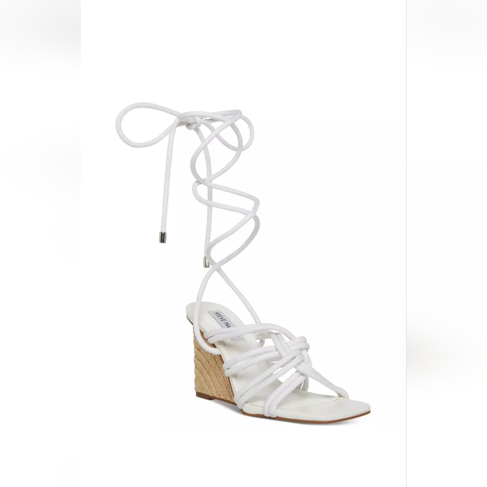 STEVE MADDEN Womens White Wrapping Ankle-Tie Idolized Wedge Shoes 6 M